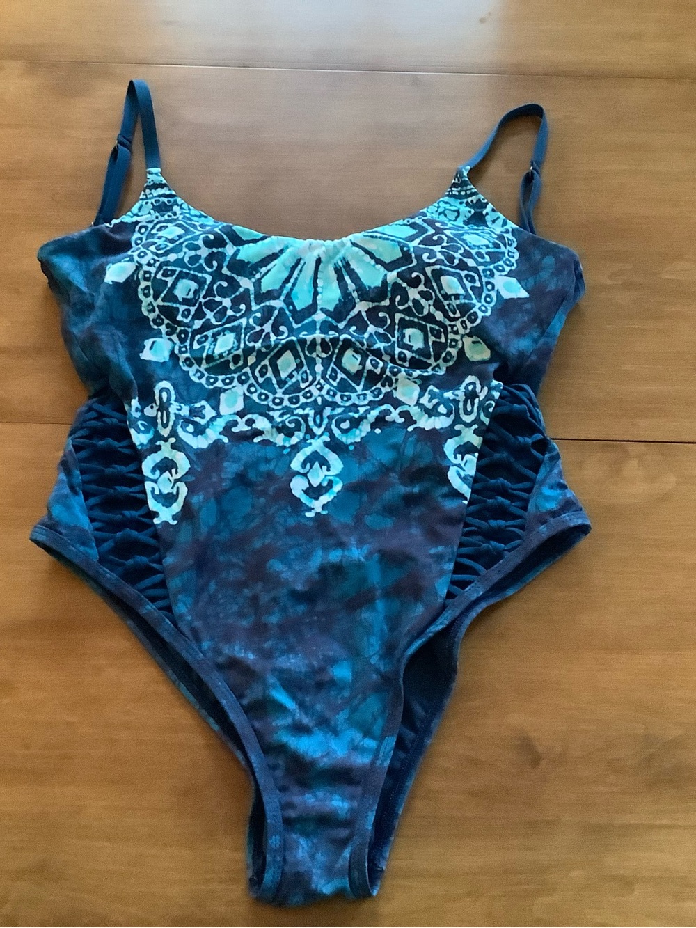 Lucky Brand Teal and Navy Patterned One-Piece Swimsuit